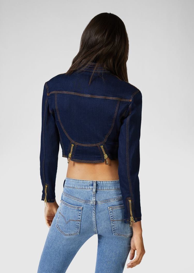 Versace Jeans Couture Zip Detail Denim Jacket μπουφαν Jeans Couture μπλε | JZG3KM5