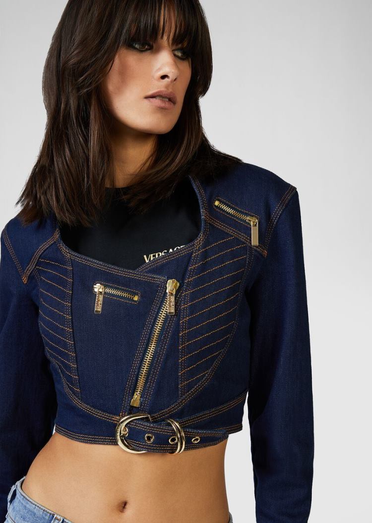 Versace Jeans Couture Zip Detail Denim Jacket μπουφαν Jeans Couture μπλε | JZG3KM5