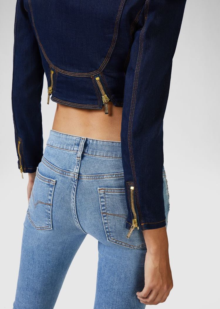 Versace Jeans Couture Zip Detail Denim Jacket μπουφαν Jeans Couture μπλε | JZG3KM5