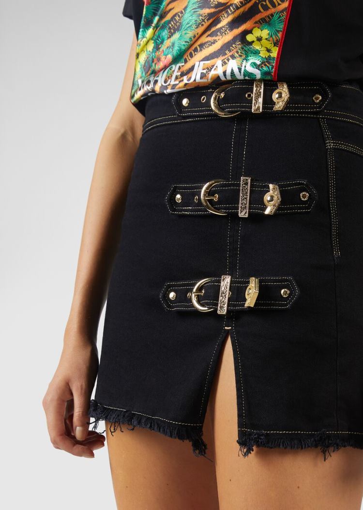 Versace Jeans Couture πόρπης Detail Denim Mini Skirt φουστεσ Jeans Couture μαυρα | LZ3N8X0