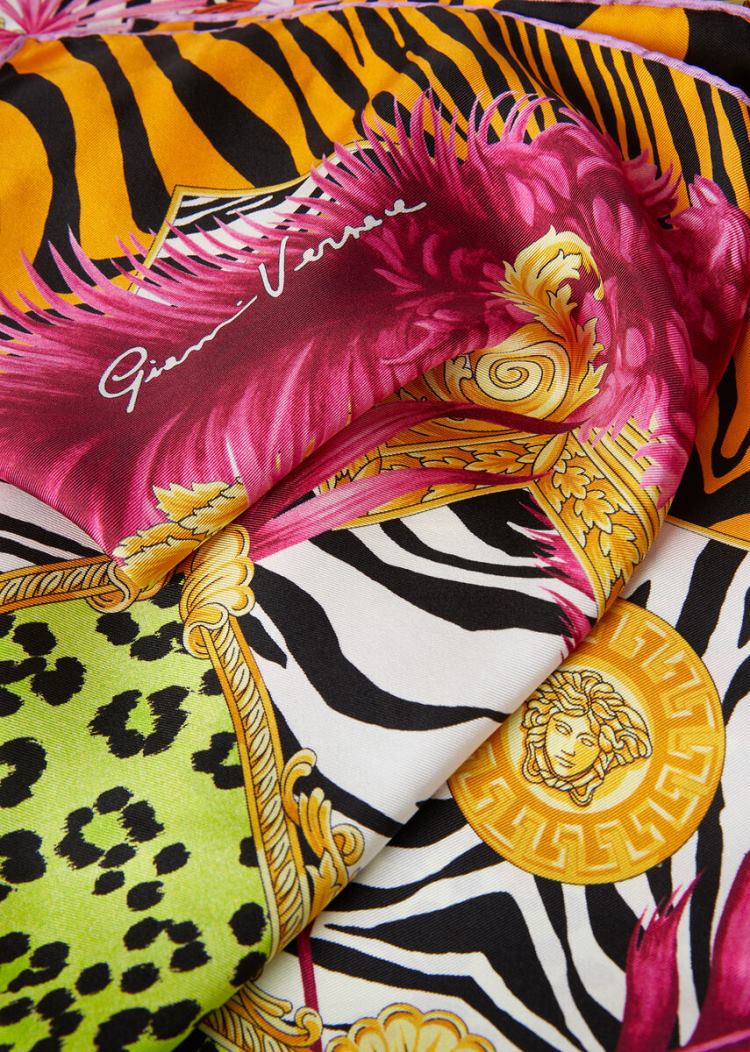 Versace Jungle Animalier Silk Foulard γυναικεια πορτοκαλι Πολύχρωμο | BYQTAFS