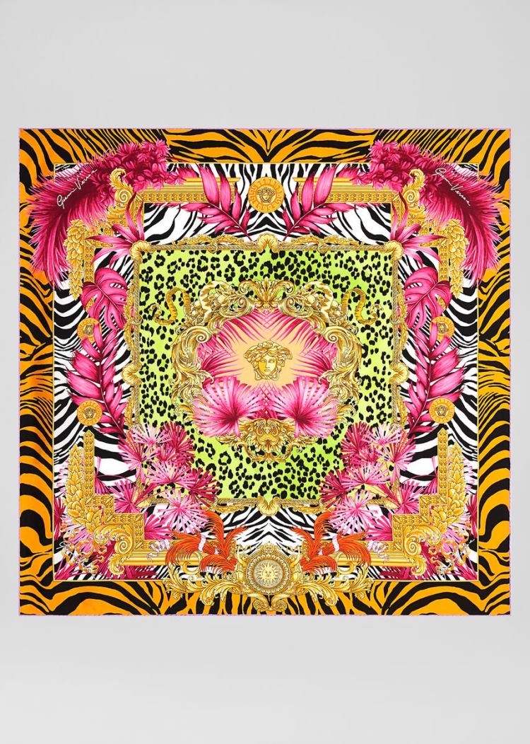 Versace Jungle Animalier Silk Foulard γυναικεια πορτοκαλι Πολύχρωμο | BYQTAFS