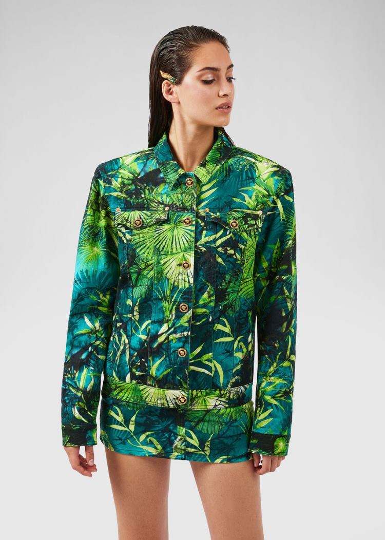 Versace Jungle Print Denim Jacket μπουφαν γυναικεια Πολύχρωμο | PAP48WZ