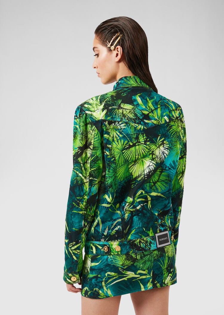 Versace Jungle Print Denim Jacket μπουφαν γυναικεια Πολύχρωμο | PAP48WZ