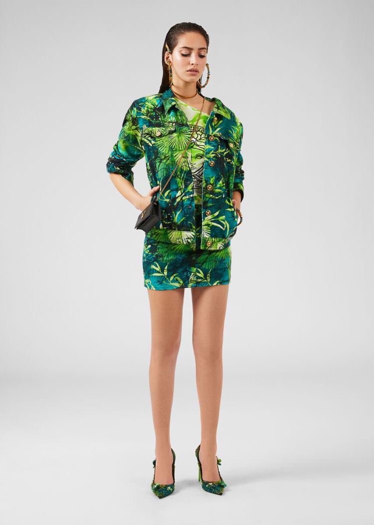 Versace Jungle Print Denim Jacket μπουφαν γυναικεια Πολύχρωμο | PAP48WZ