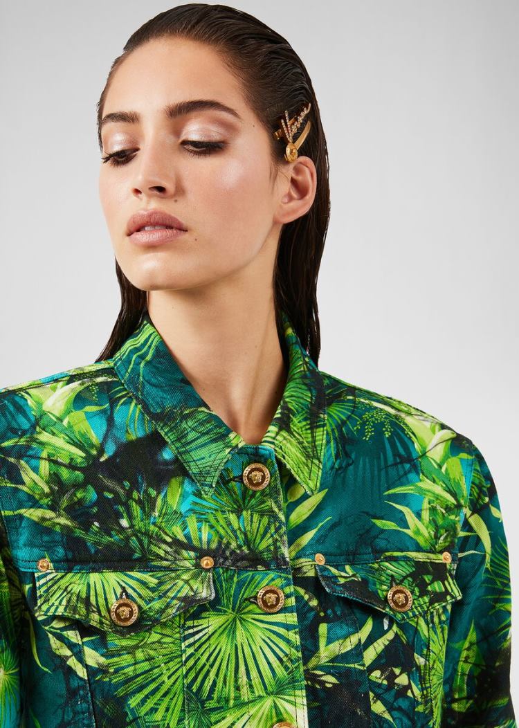 Versace Jungle Print Denim Jacket μπουφαν γυναικεια Πολύχρωμο | PAP48WZ