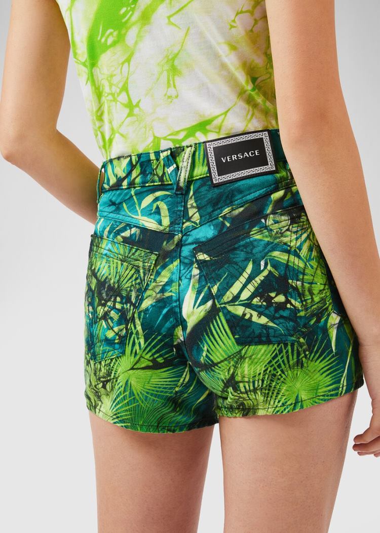 Versace Jungle Print Denim Shorts σορτσ γυναικεια Πολύχρωμο | 2CDQ0AX