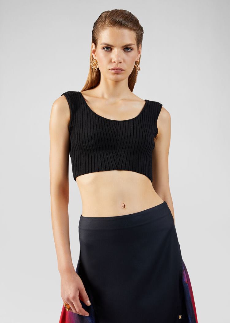 Versace Knit Crop Top Πουλόβερ γυναικεια μαυρα | KMGO51S
