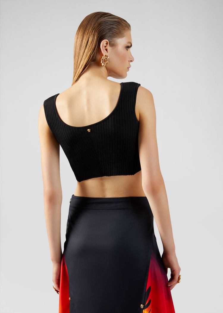 Versace Knit Crop Top Πουλόβερ γυναικεια μαυρα | KMGO51S
