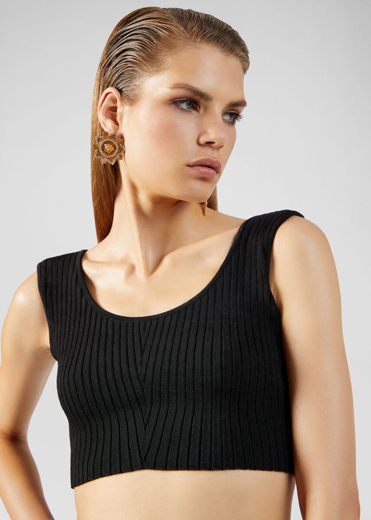 Versace Knit Crop Top Πουλόβερ γυναικεια μαυρα | KMGO51S