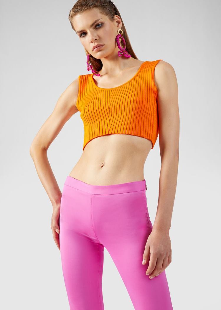 Versace Knit Crop Top Πουλόβερ γυναικεια πορτοκαλι | SPDJOZJ