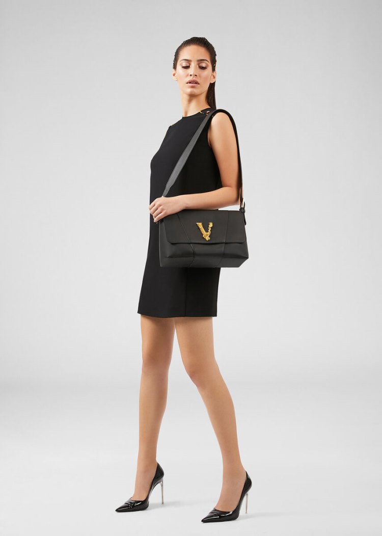 Versace Large Virtus Shoulder Bag Virtus Bag γυναικεια μαυρα | SPMOQ60