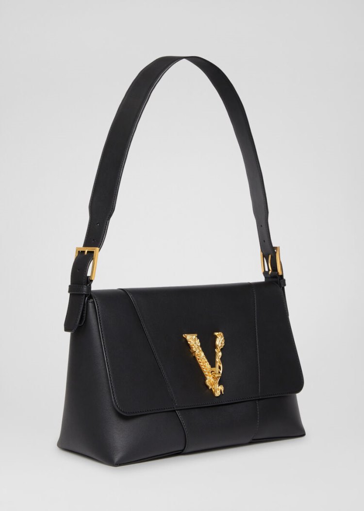 Versace Large Virtus Shoulder Bag Virtus Bag γυναικεια μαυρα | SPMOQ60