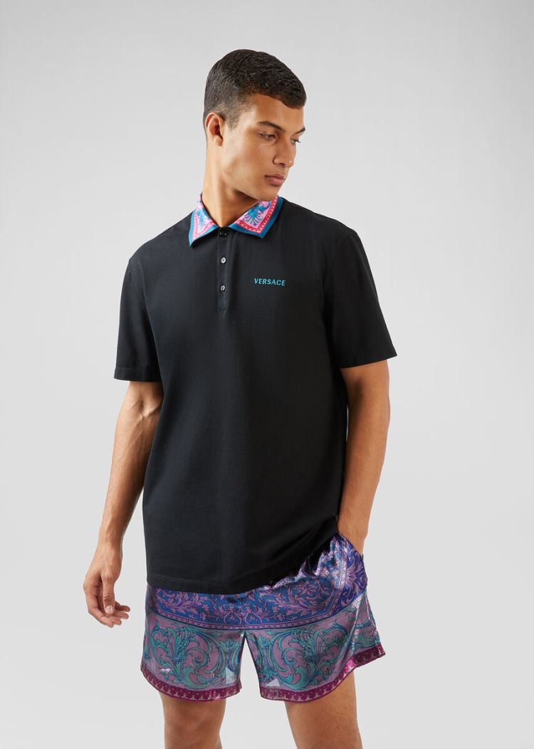 Versace Le Pop Classique Accent Polo Shirt μπλουζακια πολο ανδρικα μαυρα | NKL0VRU