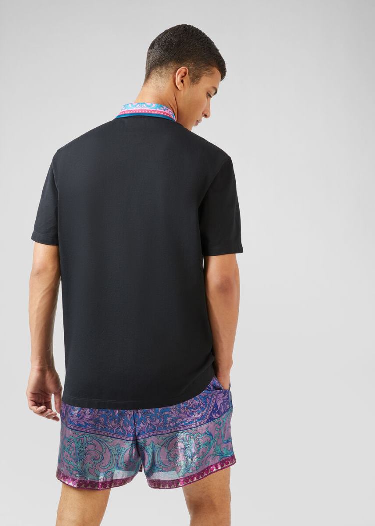 Versace Le Pop Classique Accent Polo Shirt μπλουζακια πολο ανδρικα μαυρα | NKL0VRU