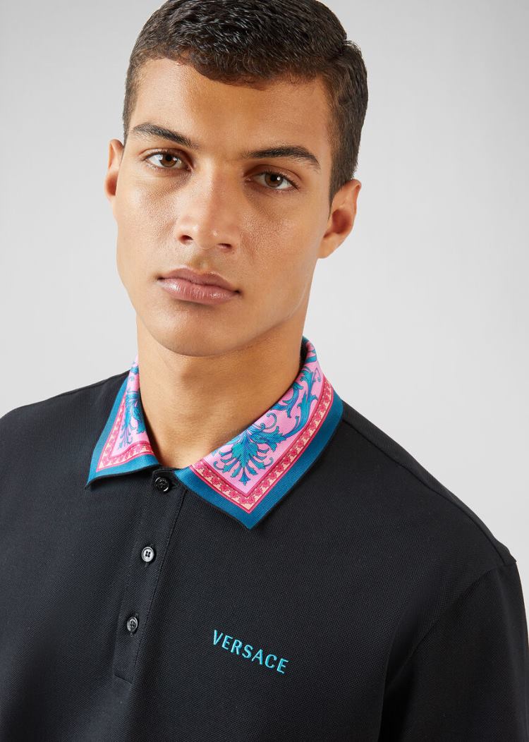 Versace Le Pop Classique Accent Polo Shirt μπλουζακια πολο ανδρικα μαυρα | NKL0VRU