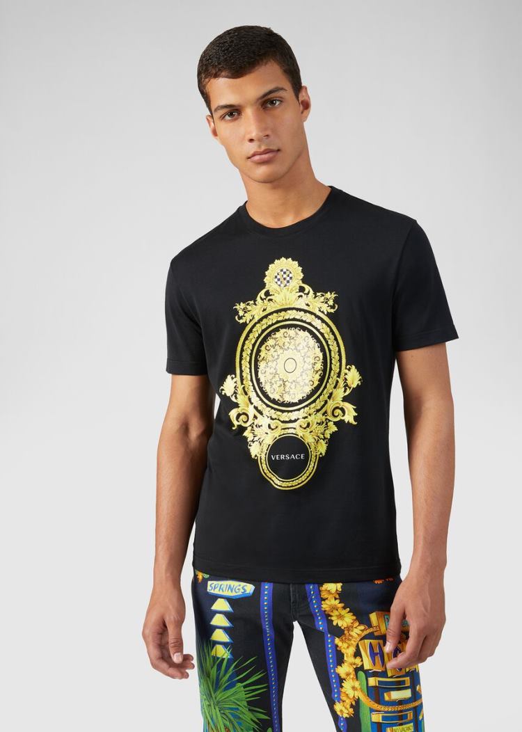 Versace Le Pop Classique Motif T Shirt μπλουζακια ανδρικα μαυρα | IZ067CB
