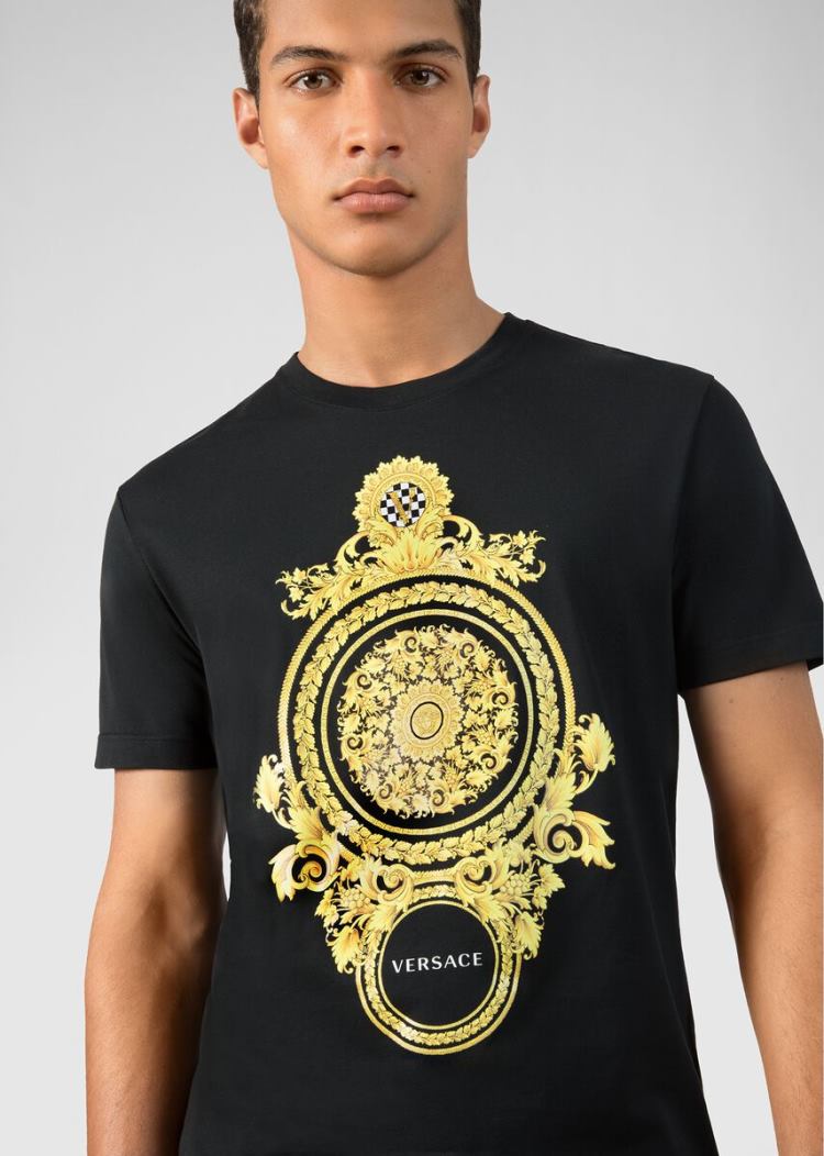 Versace Le Pop Classique Motif T Shirt μπλουζακια ανδρικα μαυρα | IZ067CB