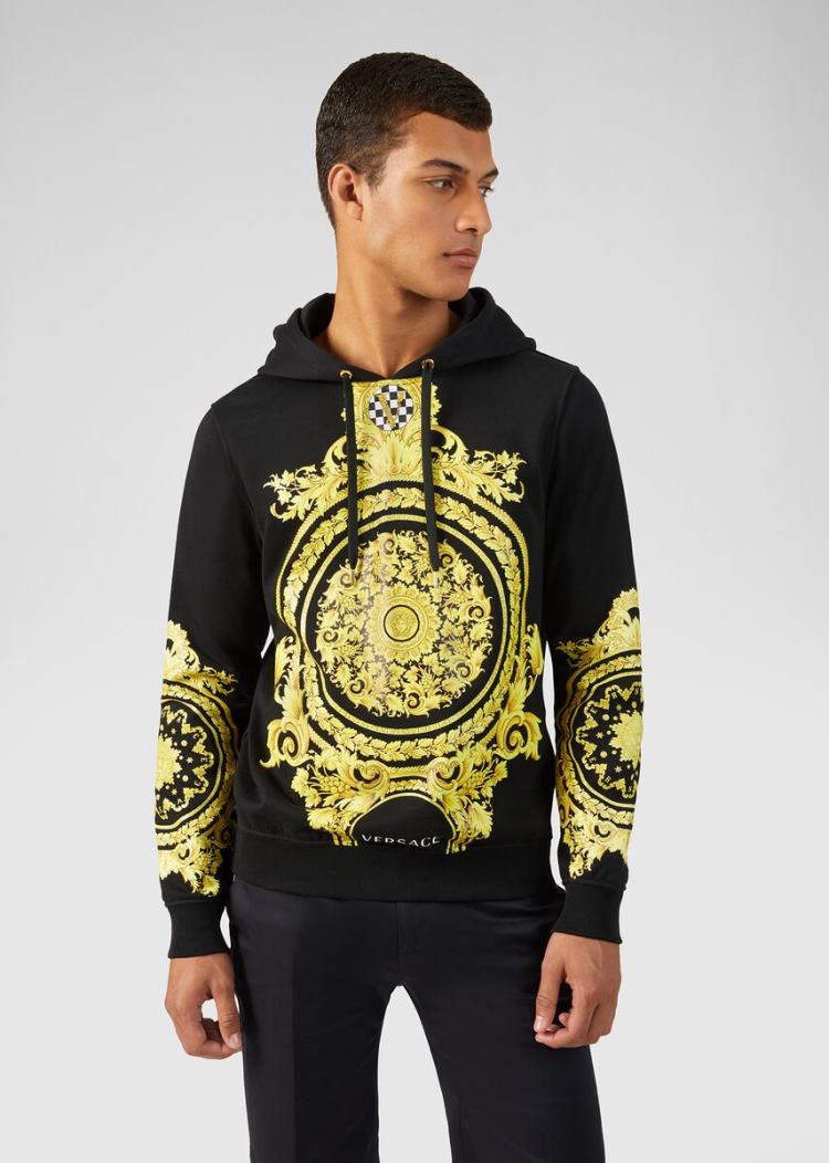 Versace Le Pop Classique Print Hoodie Φούτερ ανδρικα μαυρα | JX4UO0L
