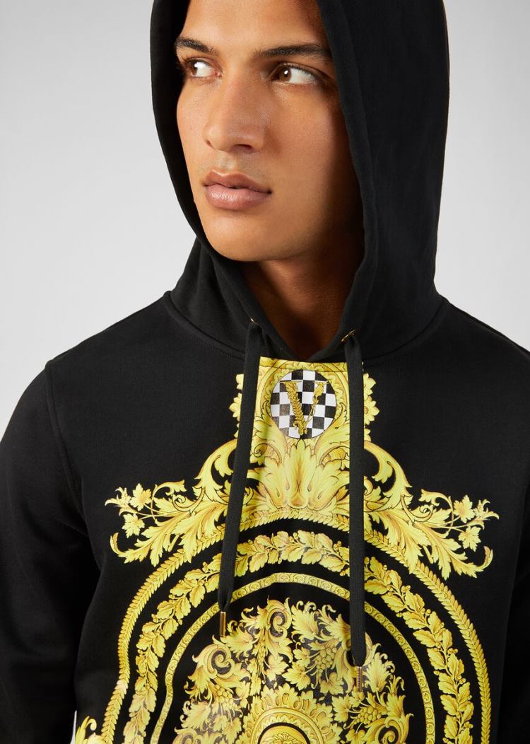Versace Le Pop Classique Print Hoodie Φούτερ ανδρικα μαυρα | JX4UO0L