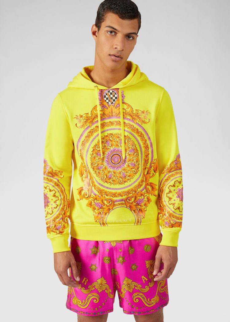 Versace Le Pop Classique Print Hoodie Φούτερ ανδρικα κίτρινα | QYVXBFO