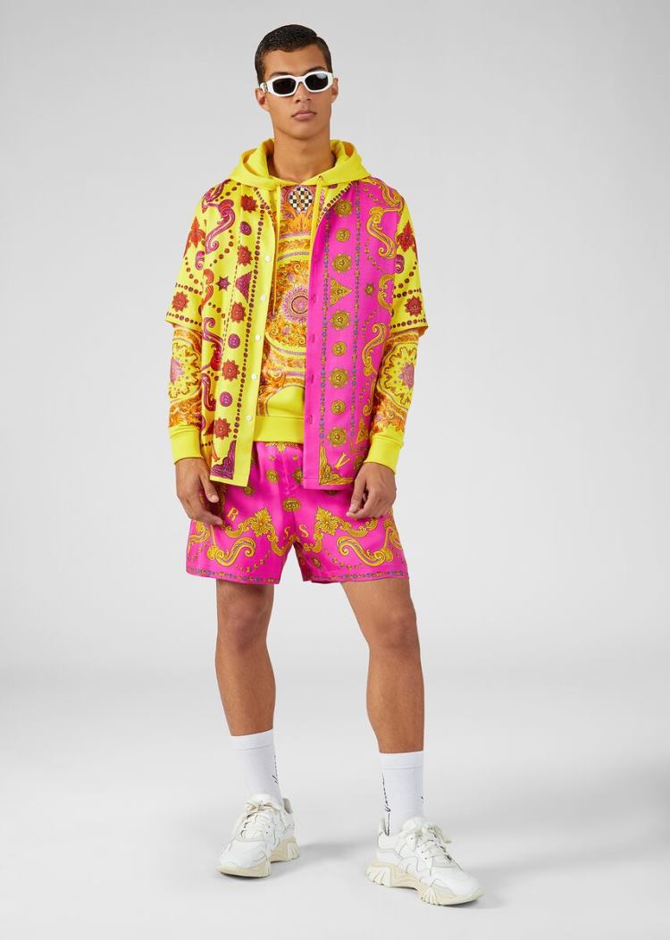 Versace Le Pop Classique Print Hoodie Φούτερ ανδρικα κίτρινα | QYVXBFO