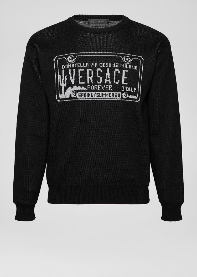 Versace License Plate Logo Jacquard πουλοβερ Πουλόβερ ανδρικα μαυρα | 2W48TC4