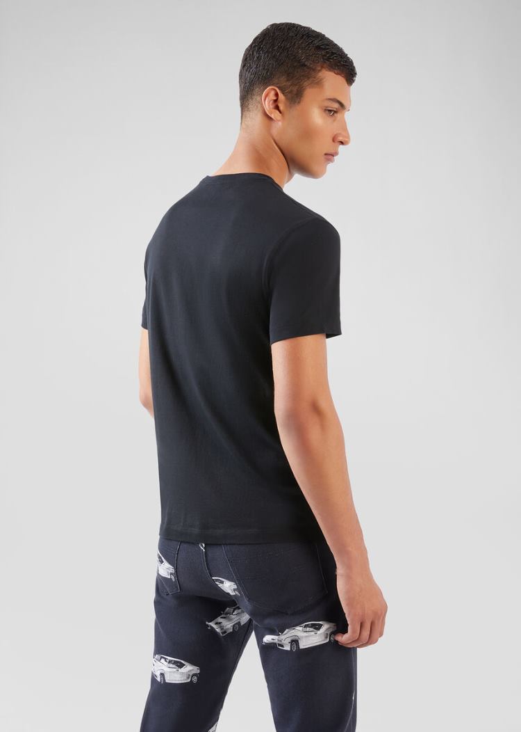 Versace License Plate Logo T Shirt μπλουζακια ανδρικα μαυρα | 812Q9RP