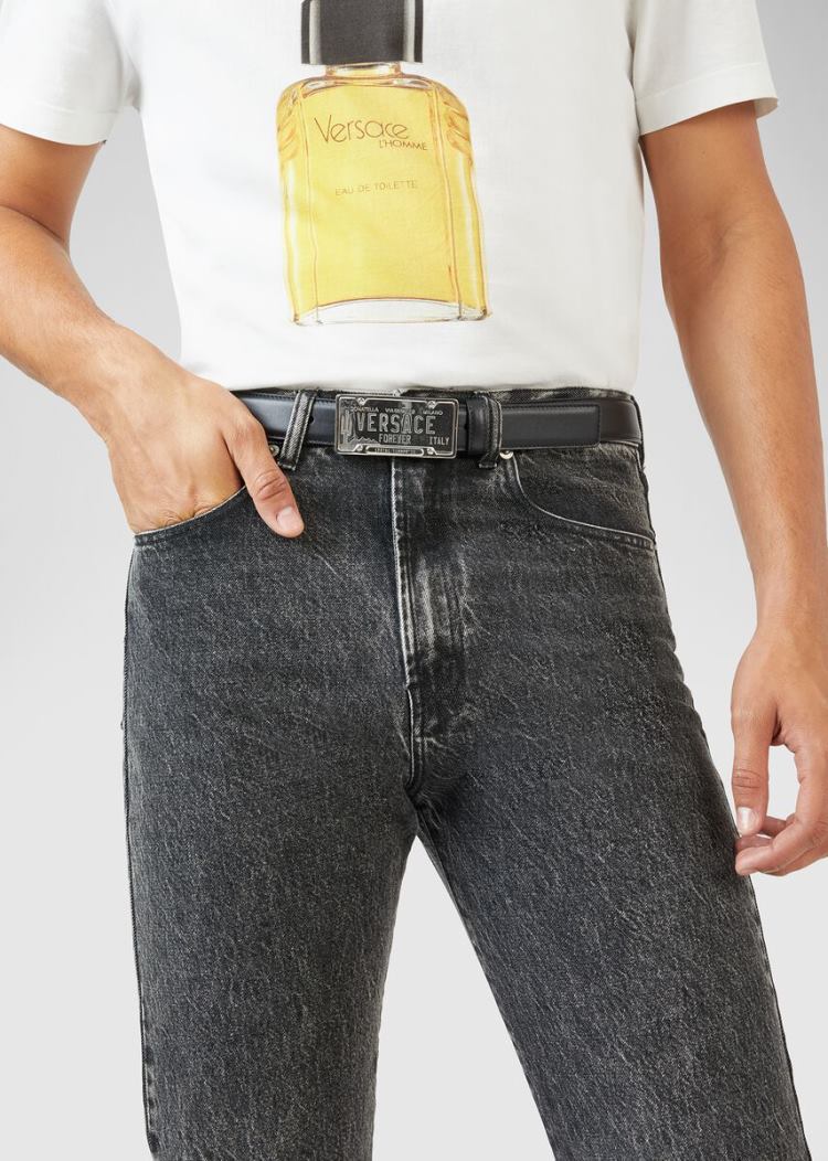 Versace License Plate Logo πόρπης Belt ζωνη ανδρικα μαυρα | SNPTLST