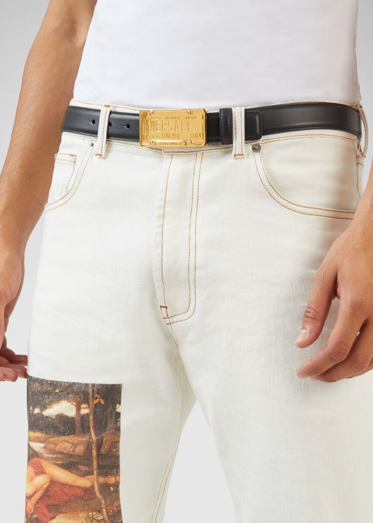 Versace License Plate Logo πόρπης Belt ζωνη ανδρικα μαυρα | UQOLDLF