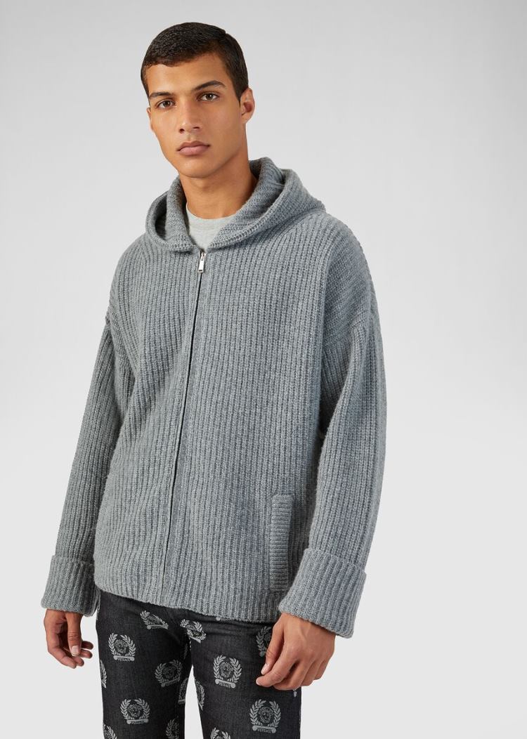 Versace Logo Hoodie φουτερ με κουκουλα ανδρικα γκρι | CKYGKLB