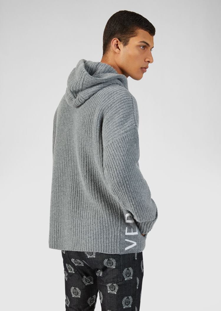 Versace Logo Hoodie φουτερ με κουκουλα ανδρικα γκρι | CKYGKLB