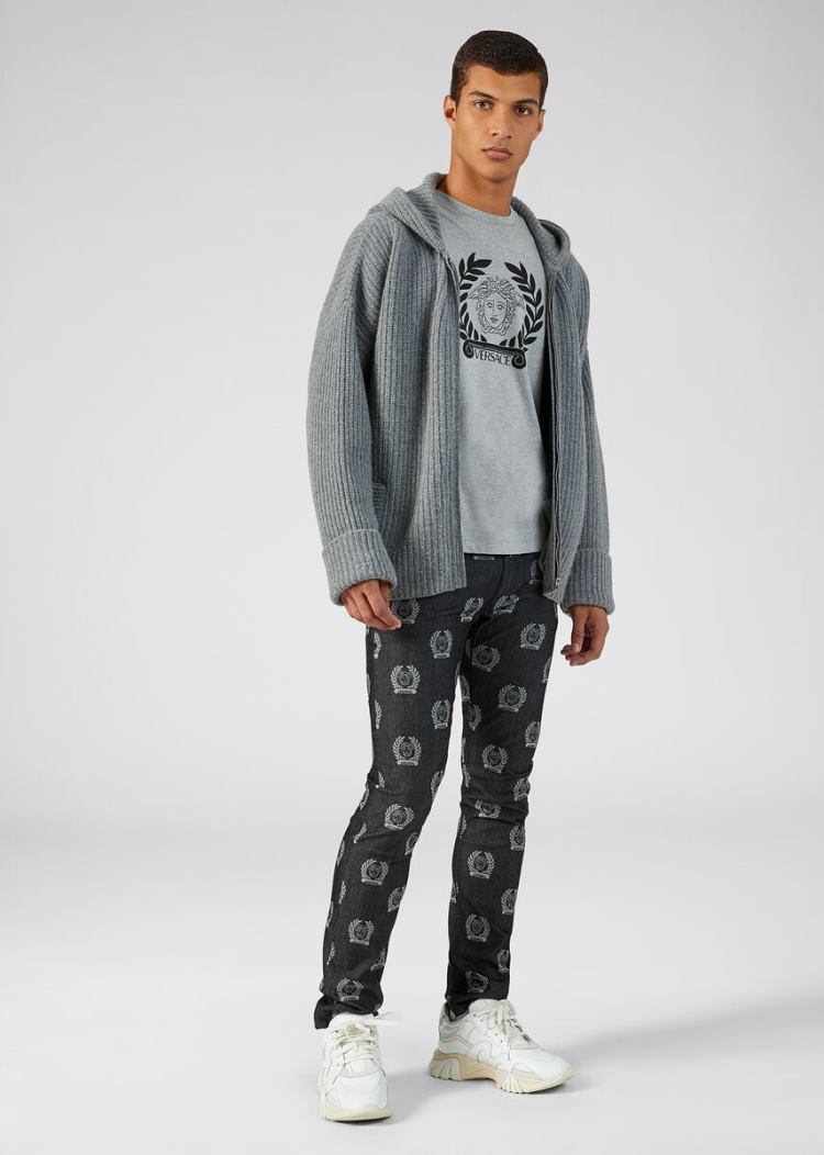 Versace Logo Hoodie φουτερ με κουκουλα ανδρικα γκρι | CKYGKLB