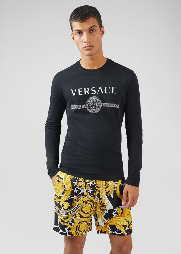 Versace Logo Long Sleeve T Shirt μπλουζακια ανδρικα μαυρα | H3A9ZSI
