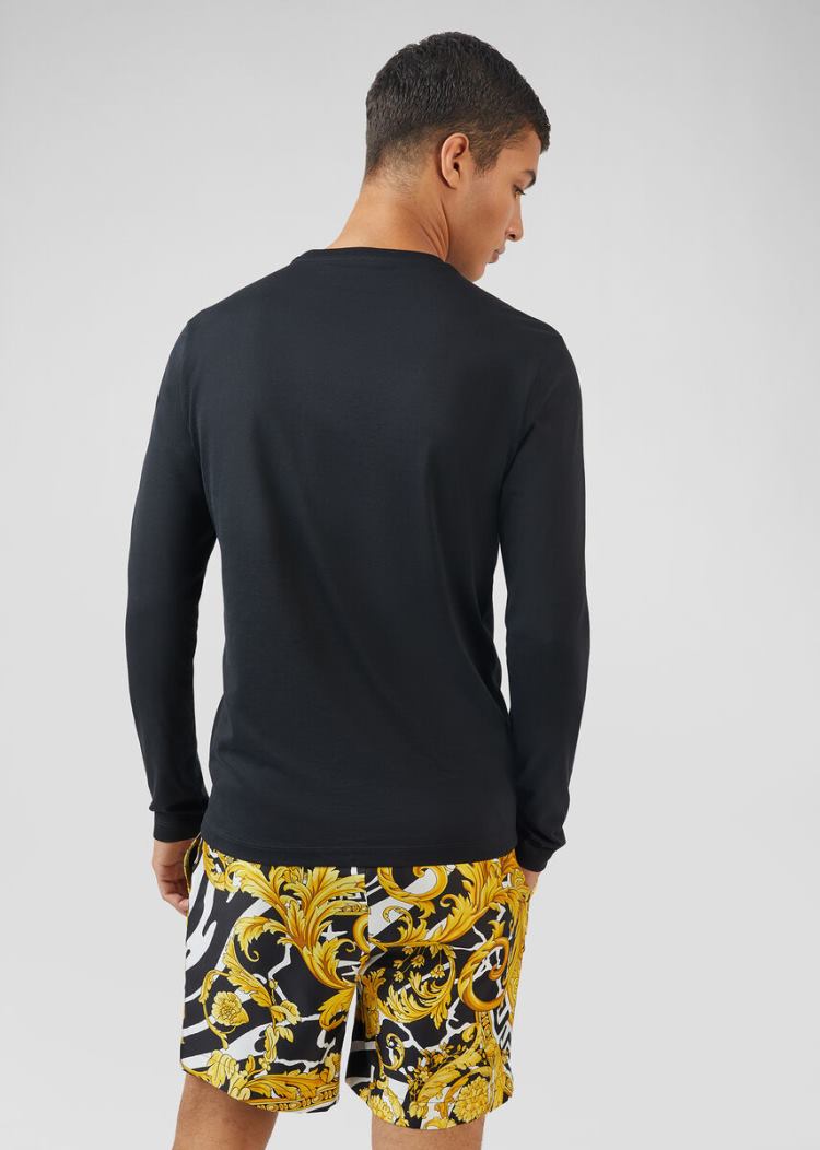 Versace Logo Long Sleeve T Shirt μπλουζακια ανδρικα μαυρα | H3A9ZSI