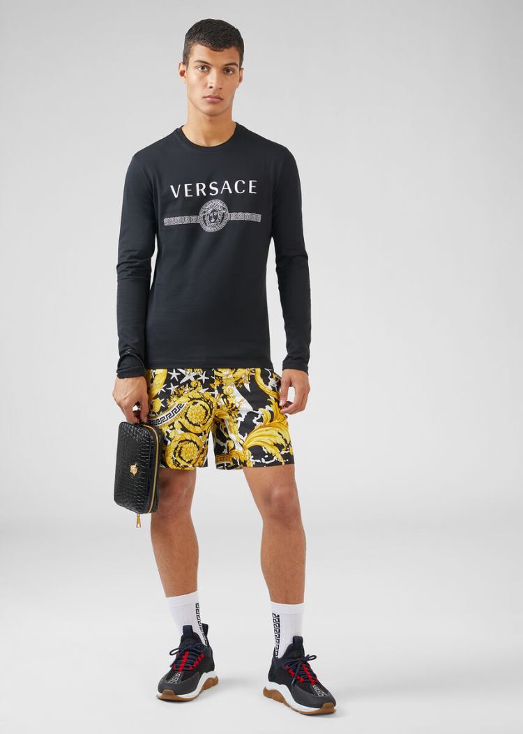 Versace Logo Long Sleeve T Shirt μπλουζακια ανδρικα μαυρα | H3A9ZSI