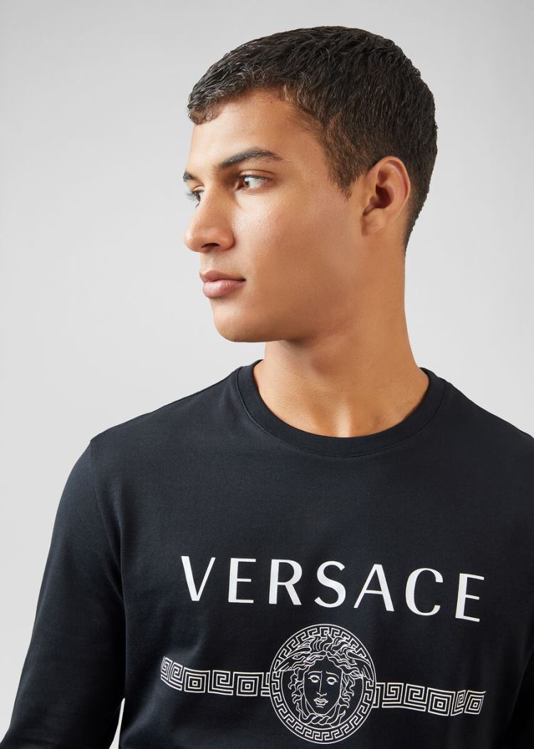 Versace Logo Long Sleeve T Shirt μπλουζακια ανδρικα μαυρα | H3A9ZSI