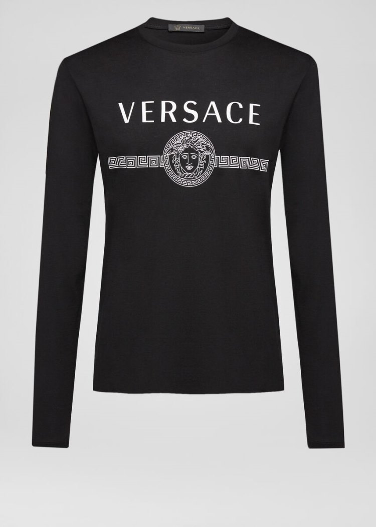 Versace Logo Long Sleeve T Shirt μπλουζακια ανδρικα μαυρα | H3A9ZSI
