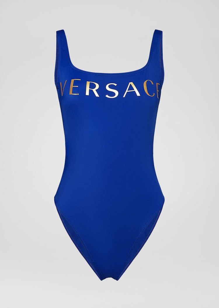 Versace Logo One-Piece Swimsuit μαγιό γυναικεια μπλε | JO3X337