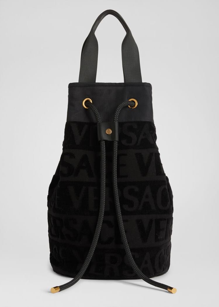 Versace Logo Pattern Beach Bag μαγιό γυναικεια μαυρα | VB7S0UK