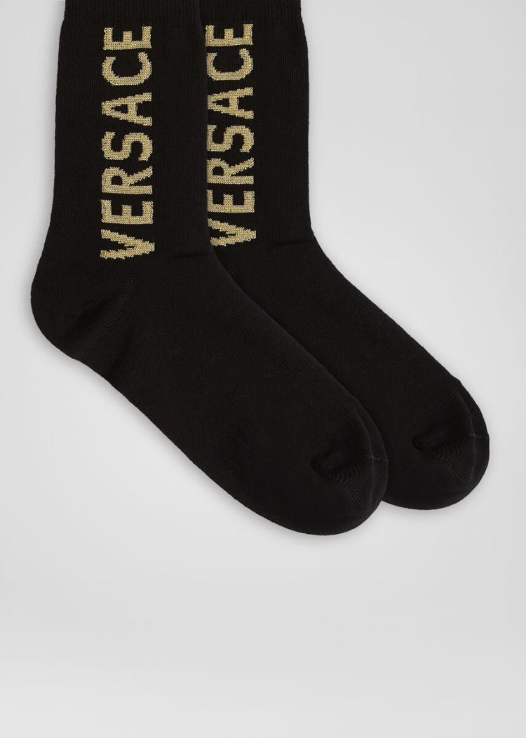 Versace Logo Socks καλτσεσ ανδρικα μαυρα χρυσο χρωμα | M8JGDTI