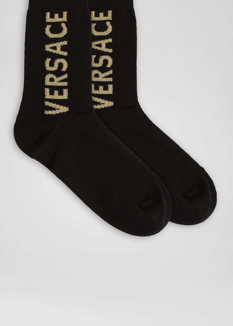 Versace Logo Socks καλτσεσ γυναικεια μαυρα χρυσο χρωμα | PJXLXEW