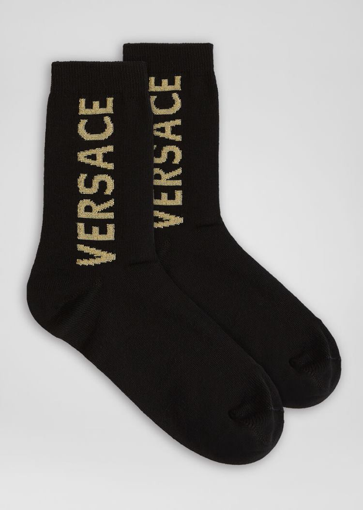 Versace Logo Socks καλτσεσ γυναικεια μαυρα χρυσο χρωμα | PJXLXEW
