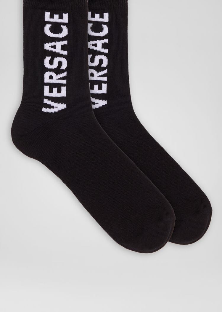 Versace Logo Socks καλτσεσ γυναικεια μαυρα | TITMRNB