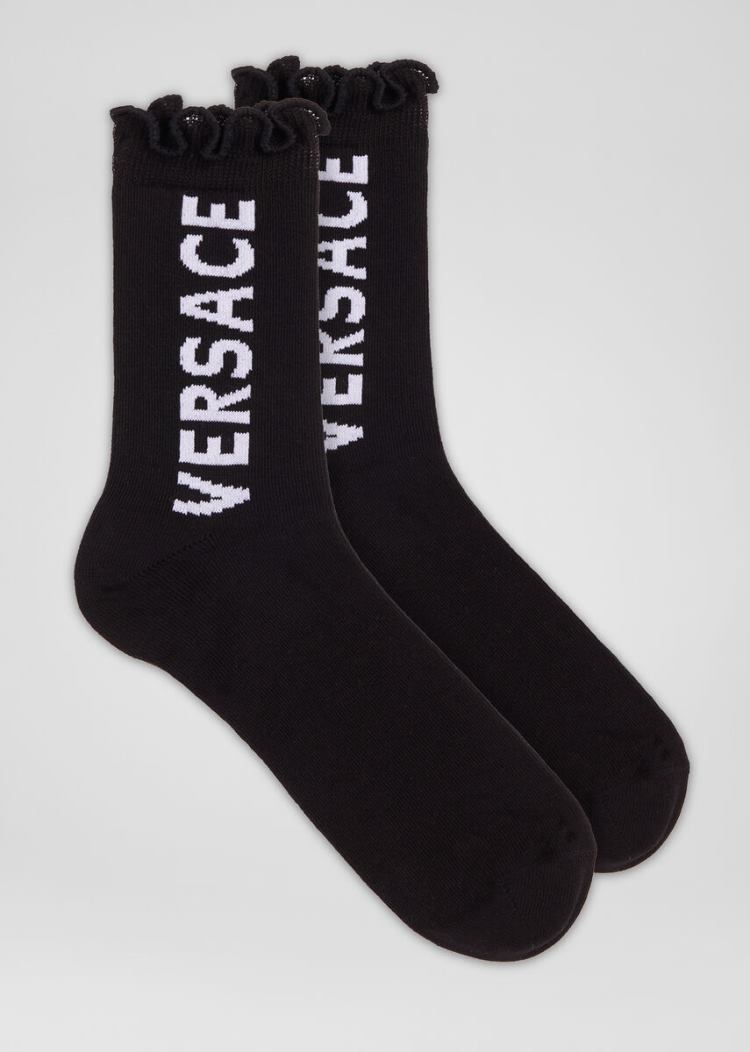 Versace Logo Socks καλτσεσ γυναικεια μαυρα | TITMRNB