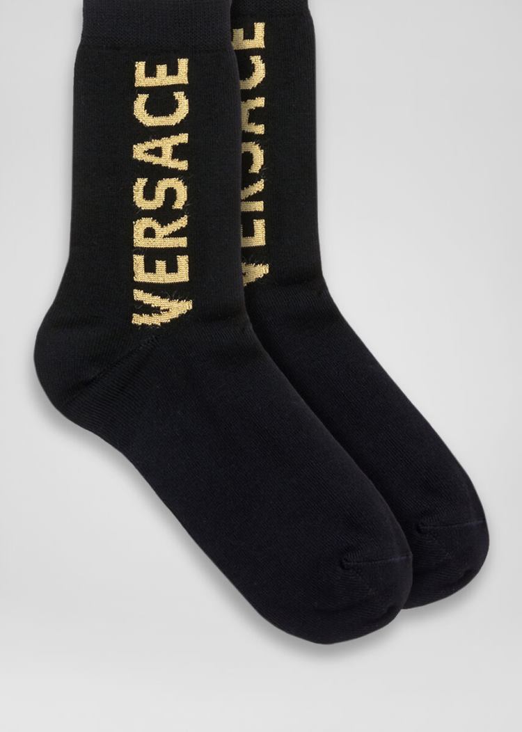 Versace Logo Socks καλτσεσ γυναικεια μαυρα χρυσο χρωμα | WE0JFA6