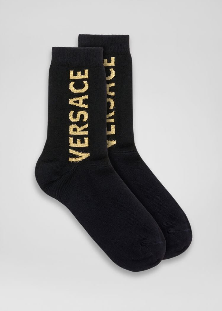 Versace Logo Socks καλτσεσ γυναικεια μαυρα χρυσο χρωμα | WE0JFA6