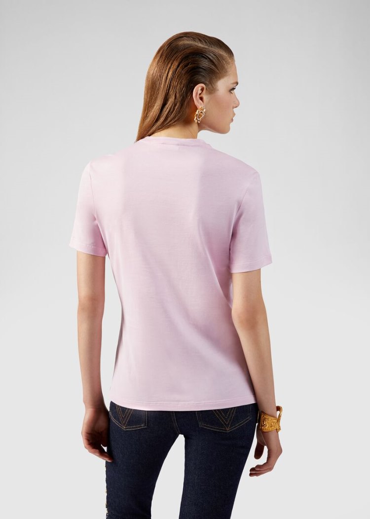 Versace Logo T Shirt μπλουζακια γυναικεια ροζ χρυσο χρωμα | NB3XQDE