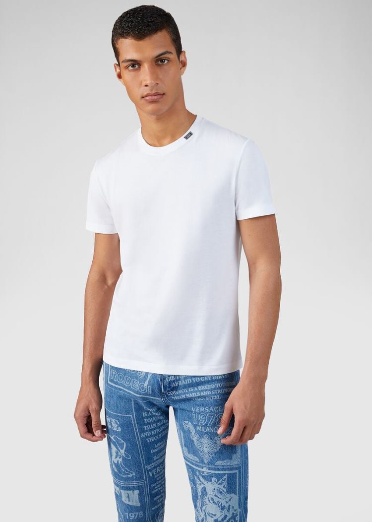 Versace Logo Tab T Shirt μπλουζακια ανδρικα ασπρα | 61S24XZ