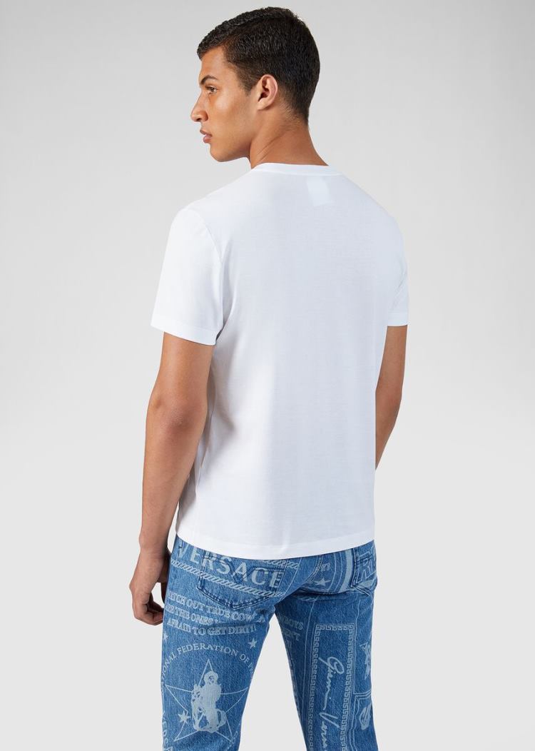 Versace Logo Tab T Shirt μπλουζακια ανδρικα ασπρα | 61S24XZ